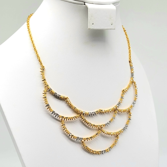 Alexis Bittar Two Tone Silver and Gold Edgy Spiked Bib Necklace with Crystals - Picture 10 of 14